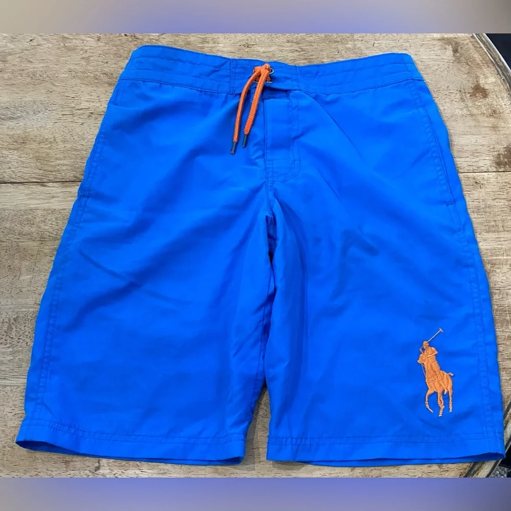 Polo Ralph Lauren Big Boys’‎ Sz L (14/16) Blue/Orange Big Pony Swim Trunks